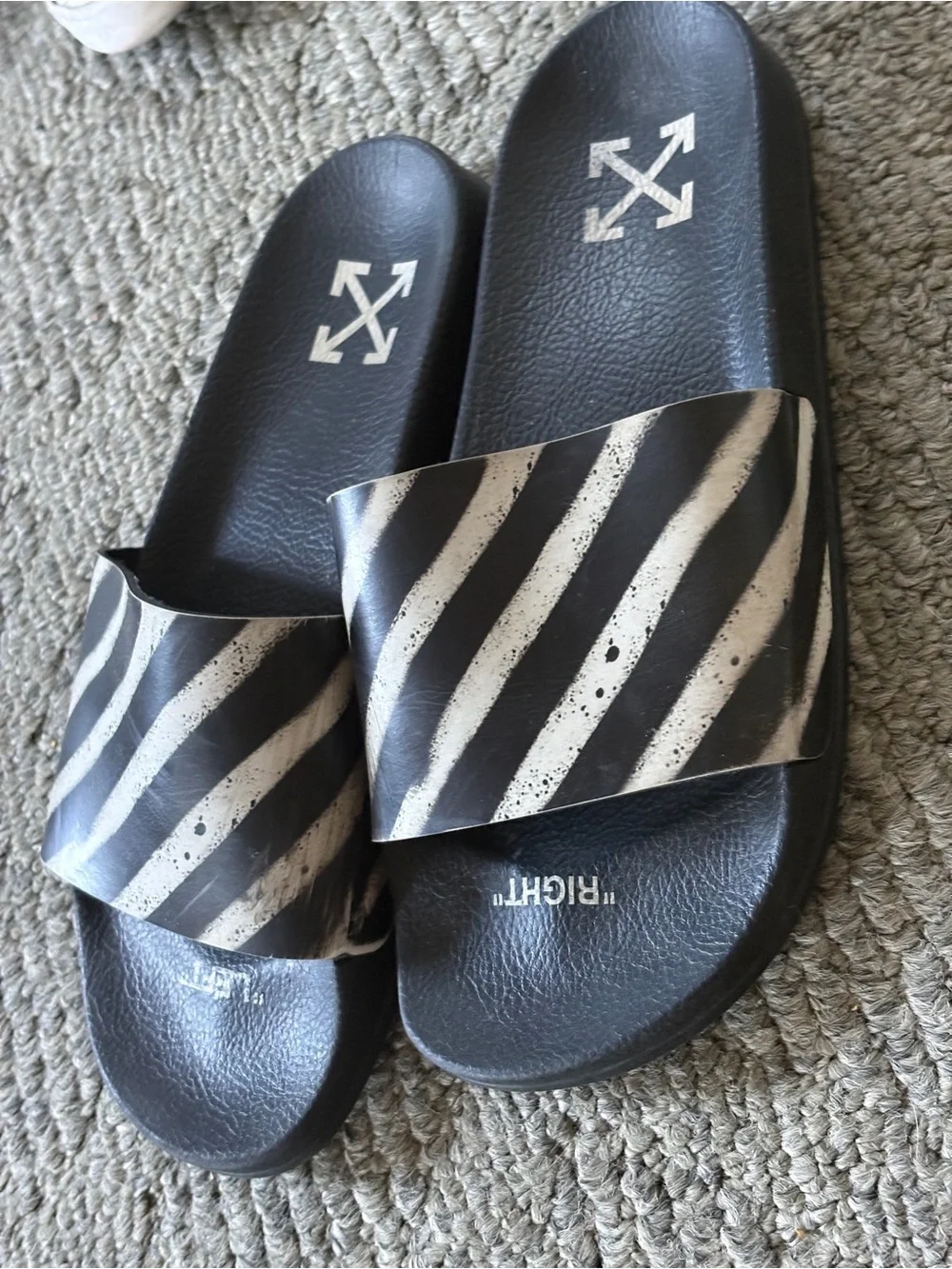 Off White Spray Stripes Slides Black White EU 42 9 us